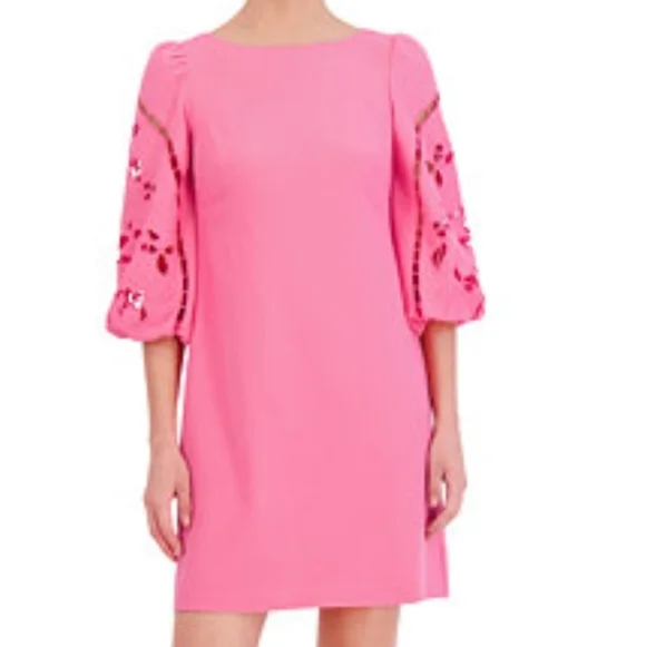 NWT Vince Camuto Pink Embroidered Puff Sleeve Shift Dress Size 0 - Picture 1 of 13